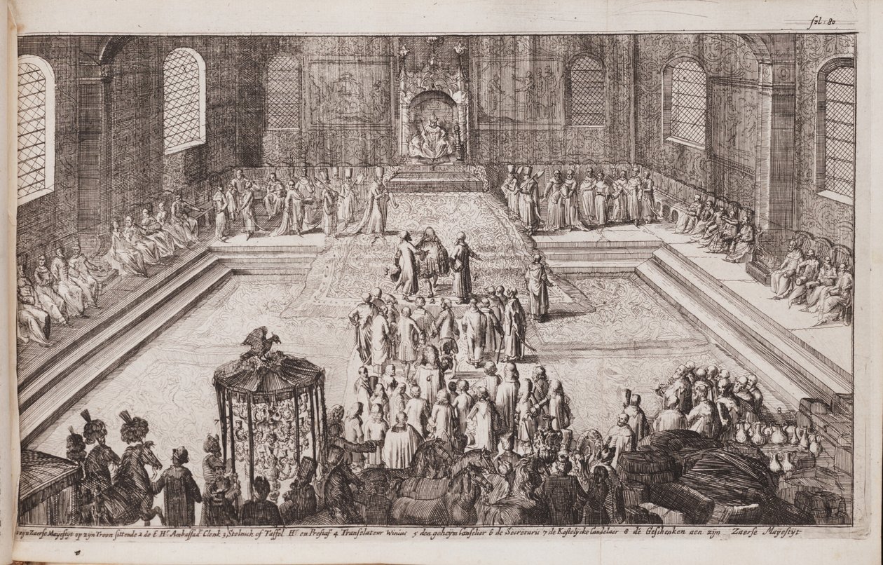 Uma cena na corte real do czar Alexis Mikhailovich, 1677 de Romeyn de Hooghe