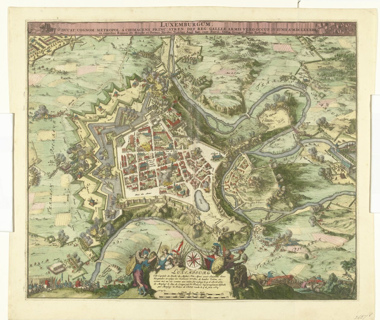 Bombardeio van Luxemburgo porta de maarschalk de Créquy, 1684 Luxemburgo, líder. sobrenome metrópole um príncipe chimacense forte def. registro Mas os braços da Gália o ocuparam. 4 de junho Ao. 8834 (título no objeto) de Romeyn de Hooghe