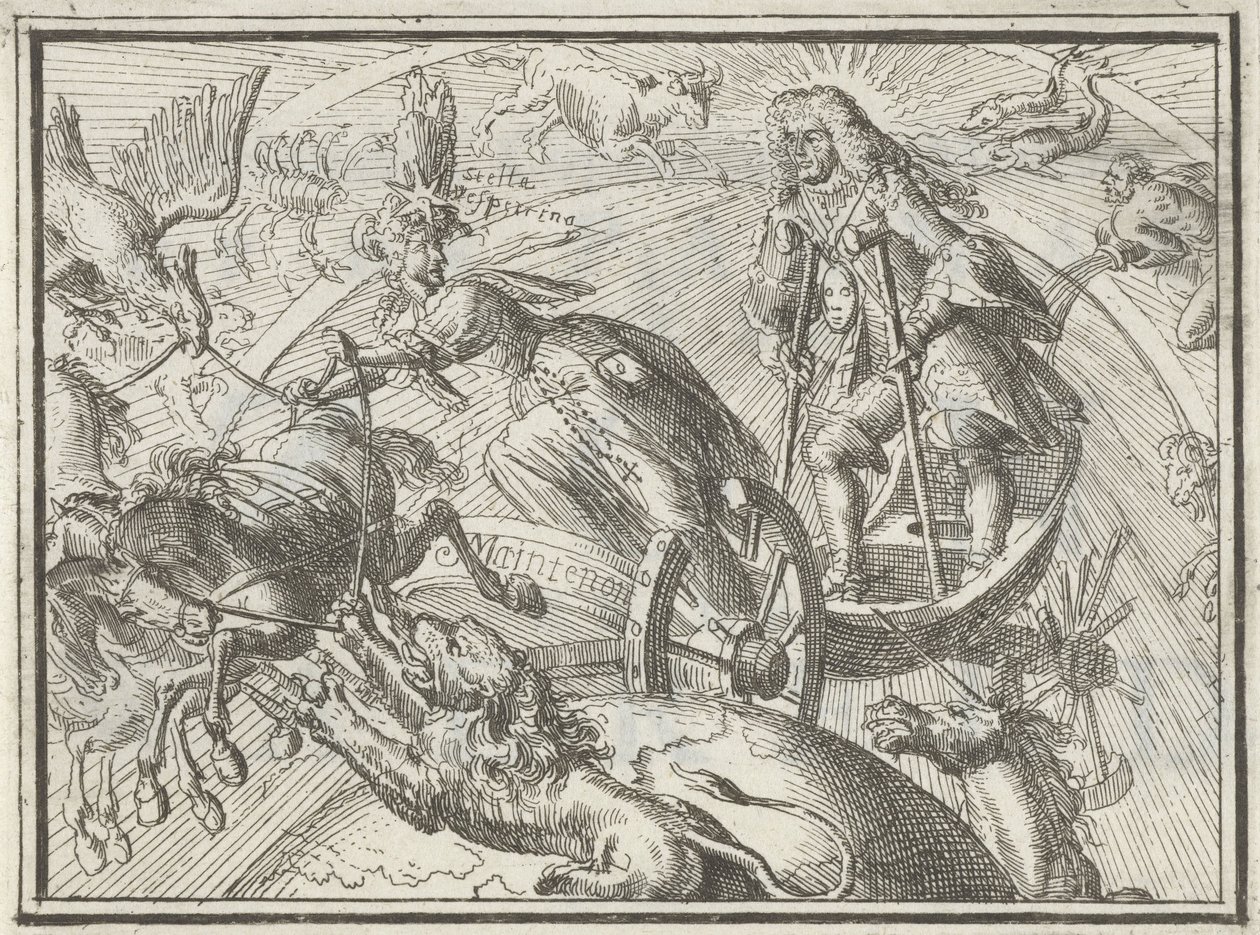 Caricatura representando Luís XIV como Apolo em sua carruagem, 1701 de Romeyn de Hooghe