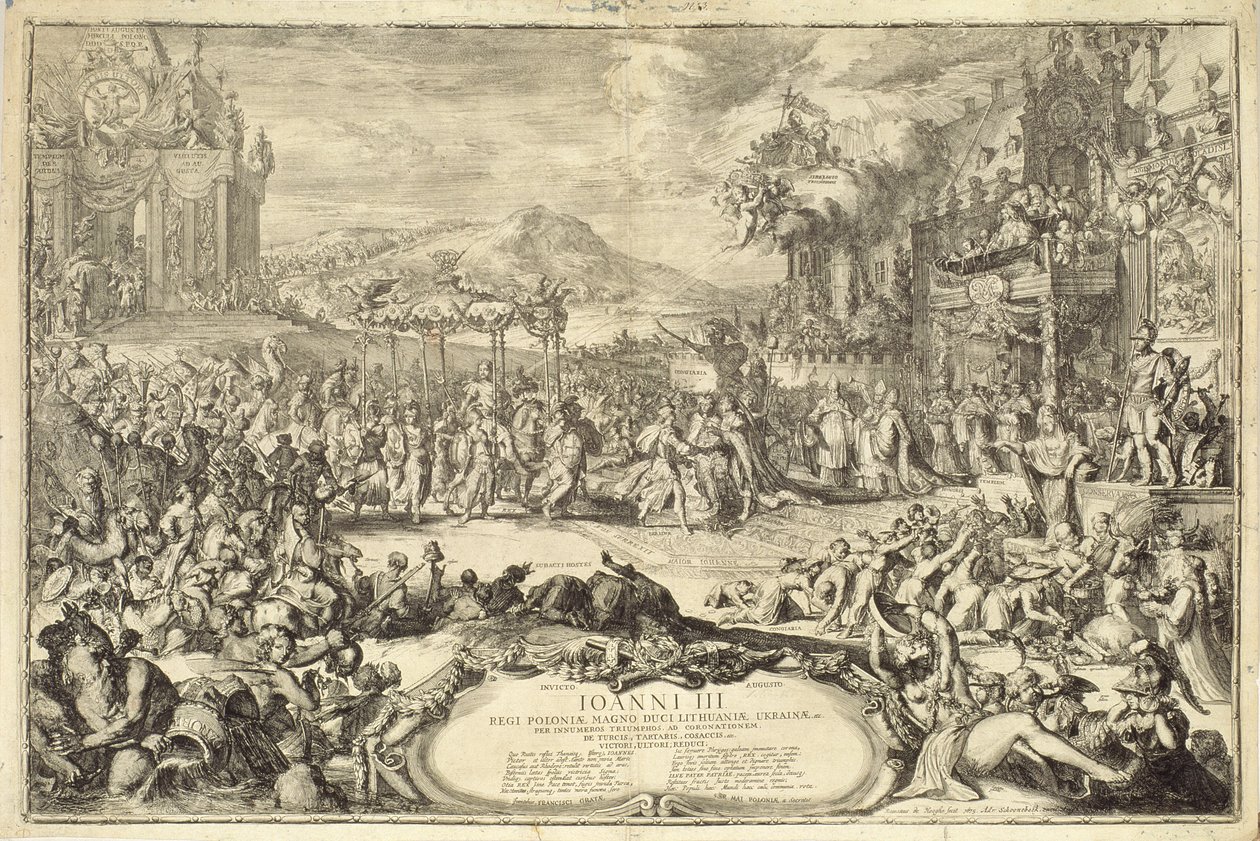 Entrada da Coroação de João III (1629-96) na Polônia, 1675 de Romeyn de Hooghe