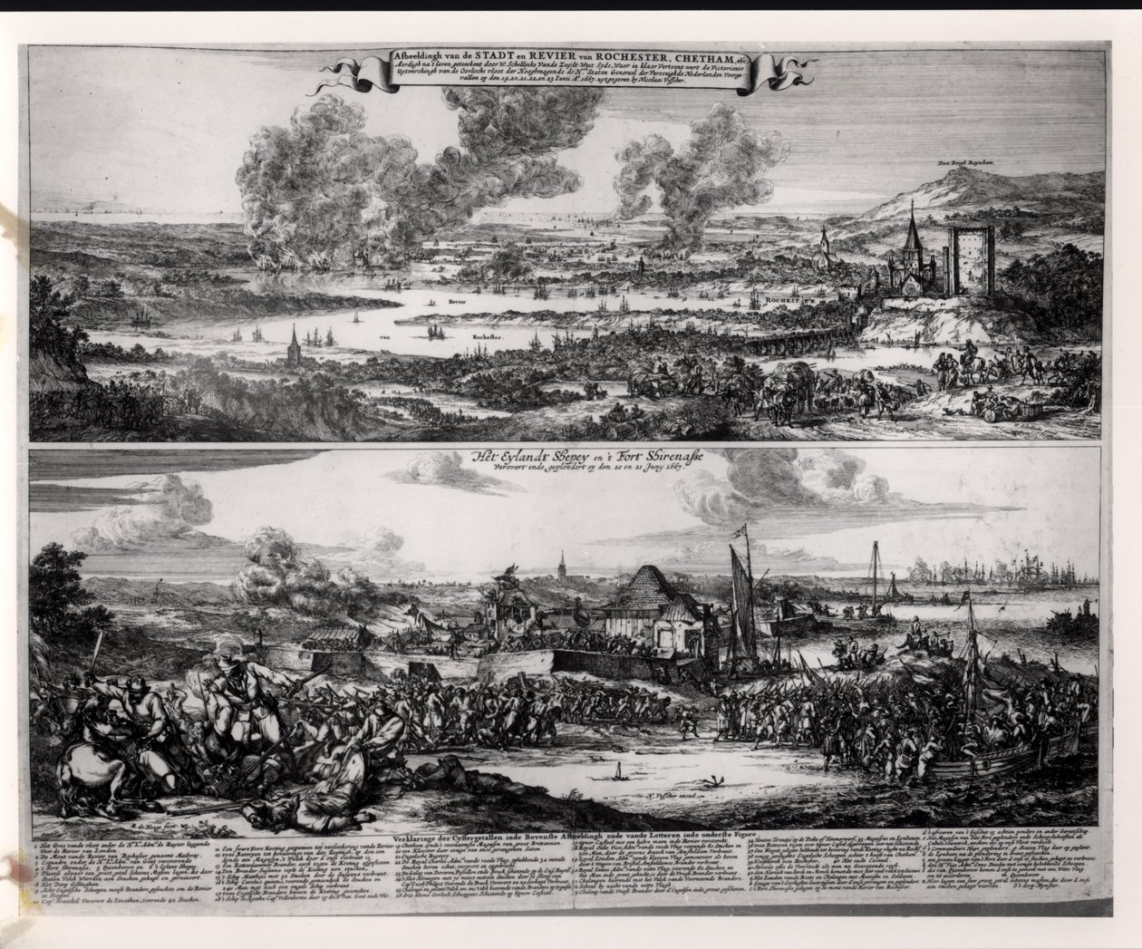 Ataque holandês no rio Medway, 20 e 21 de junho de 1667, gravado por Nicolas Visscher (1618-1709) de Romeyn de Hooghe