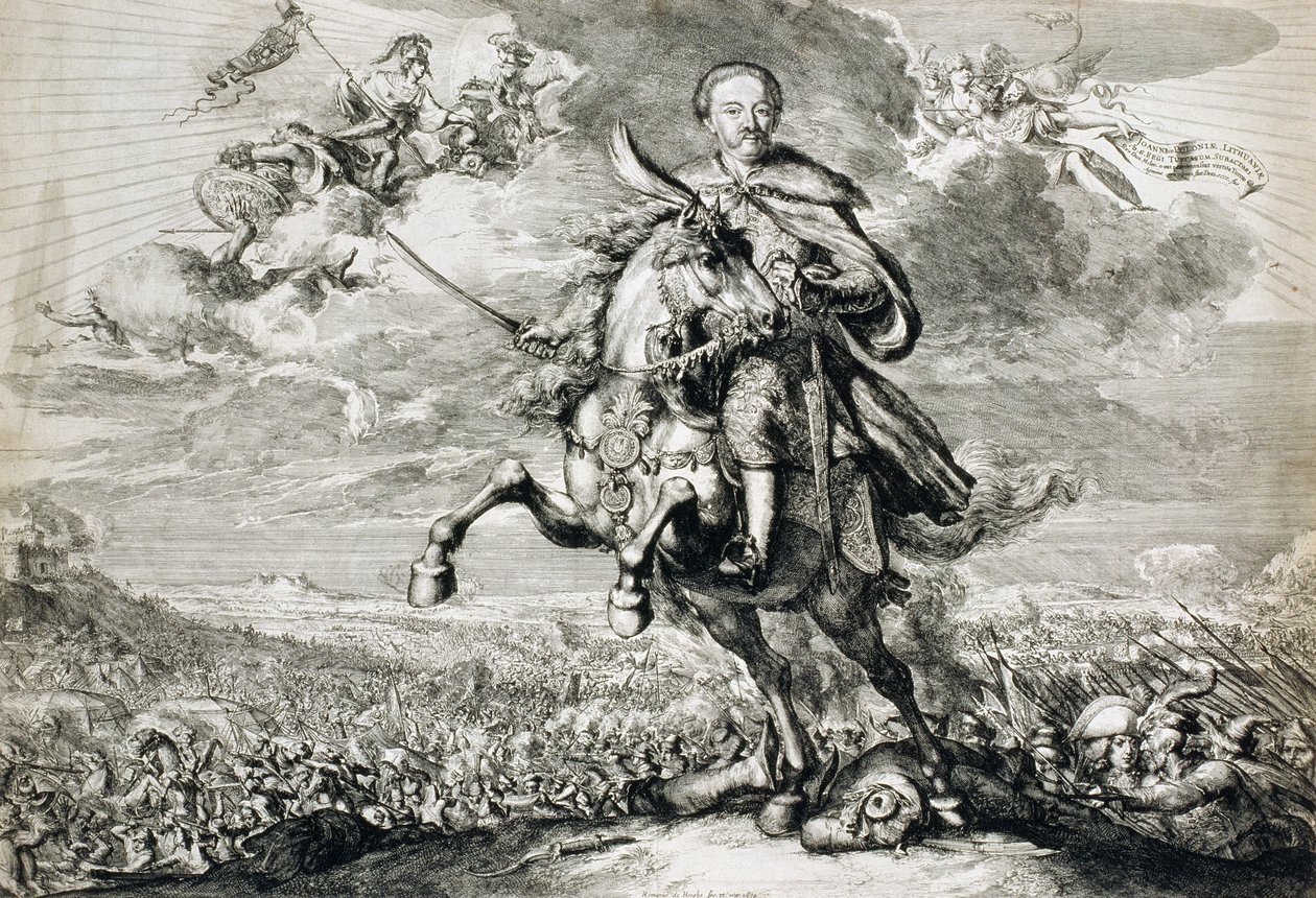 Glorificação de John Sobieski III (1629-96) na batalha de Chocim, 1674 de Romeyn de Hooghe