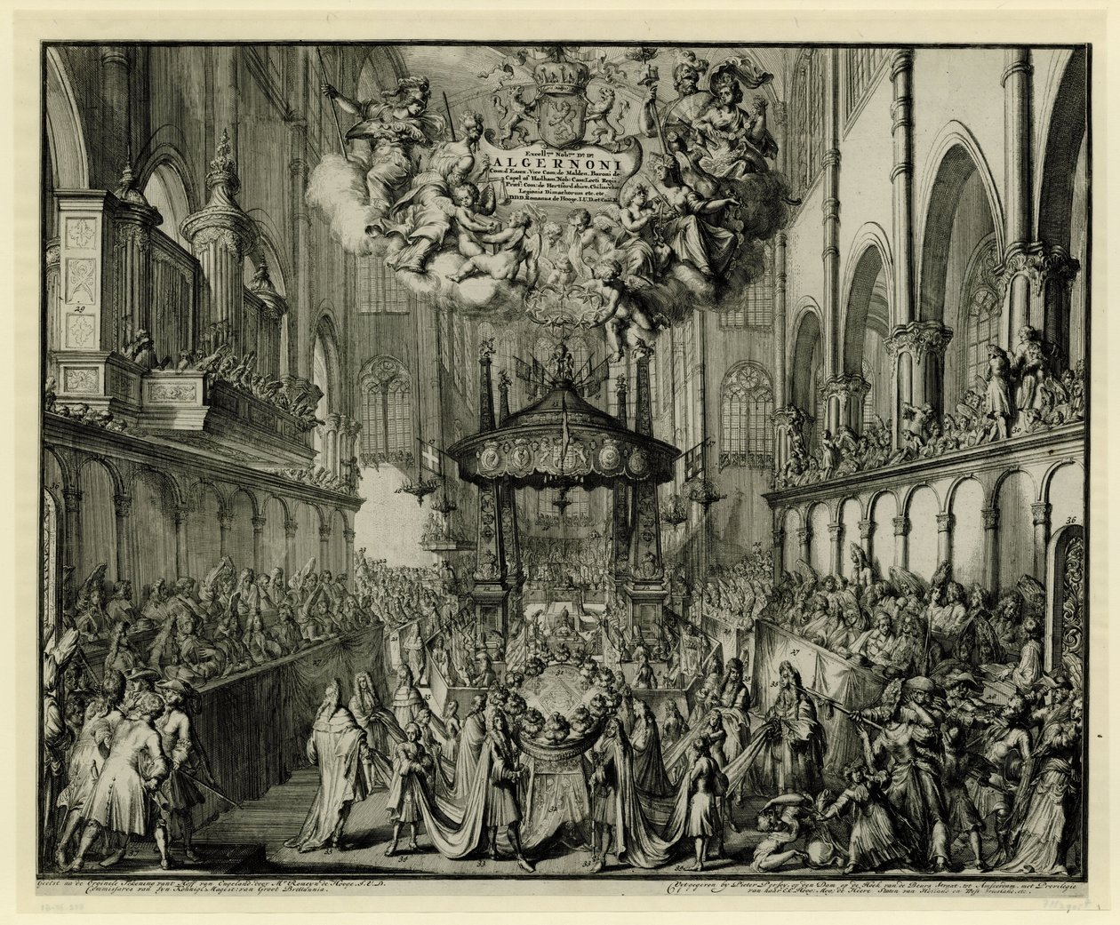 Coro da Abadia de Westminster com a cerimônia fúnebre da rainha, 1695 In