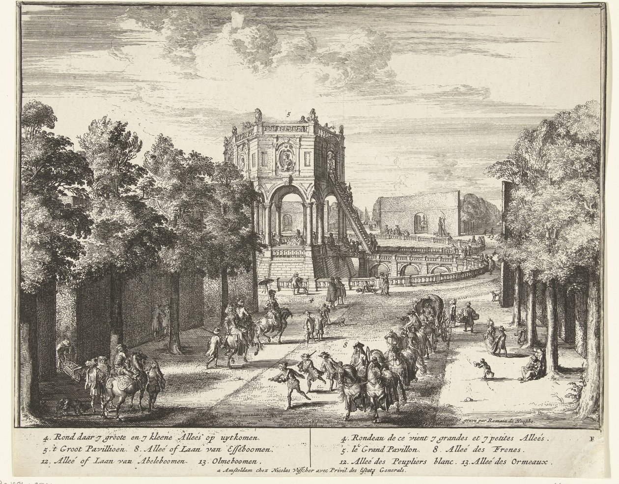 Avenida no parque de Enghien que conduz a um pavilhão
Enghien Park (Enghien) (título da série) de Romeyn de Hooghe