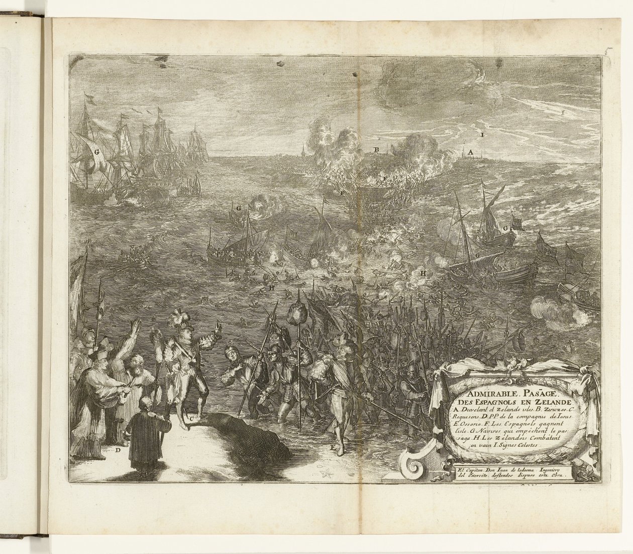 Viagem noturna dos soldados espanhóis para Duiveland, 1575 Admirable Pas[s]age des Espagnols en Zelande (título no objeto) Guerres de Flandres (título da série) de Romeyn de Hooghe