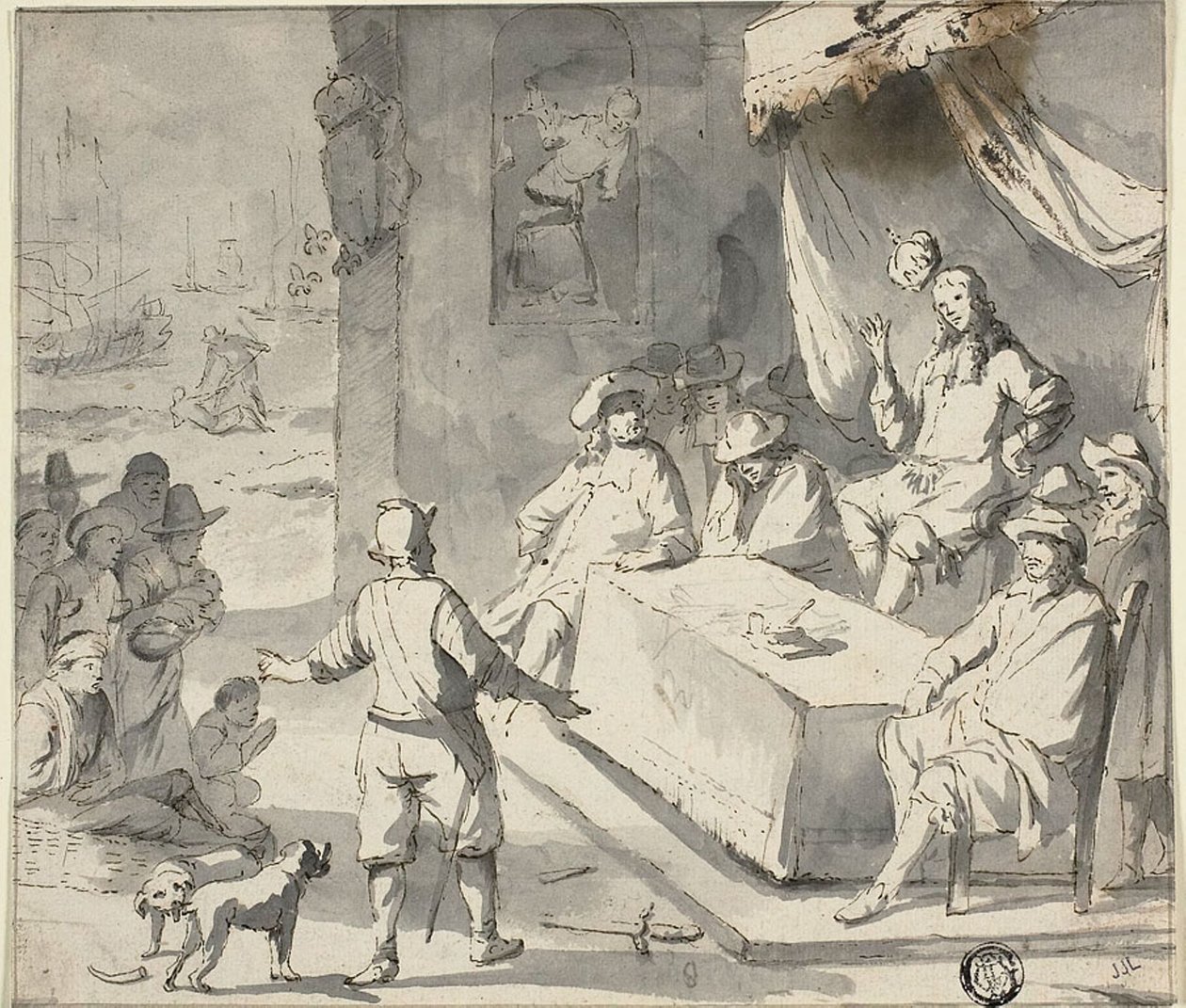 Cena da história holandesa: suplicantes antes do governante de Romeyn de Hooghe
