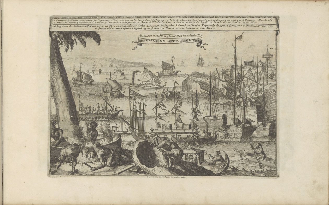 Schepen en Speeljachten Scheepen en Speeljachten / Vessels and Pleasure Jachts entre os chineses (título no objeto) As Índias Orientais e Ocidentais e Outros Lugares (título da série) de Romeyn de Hooghe