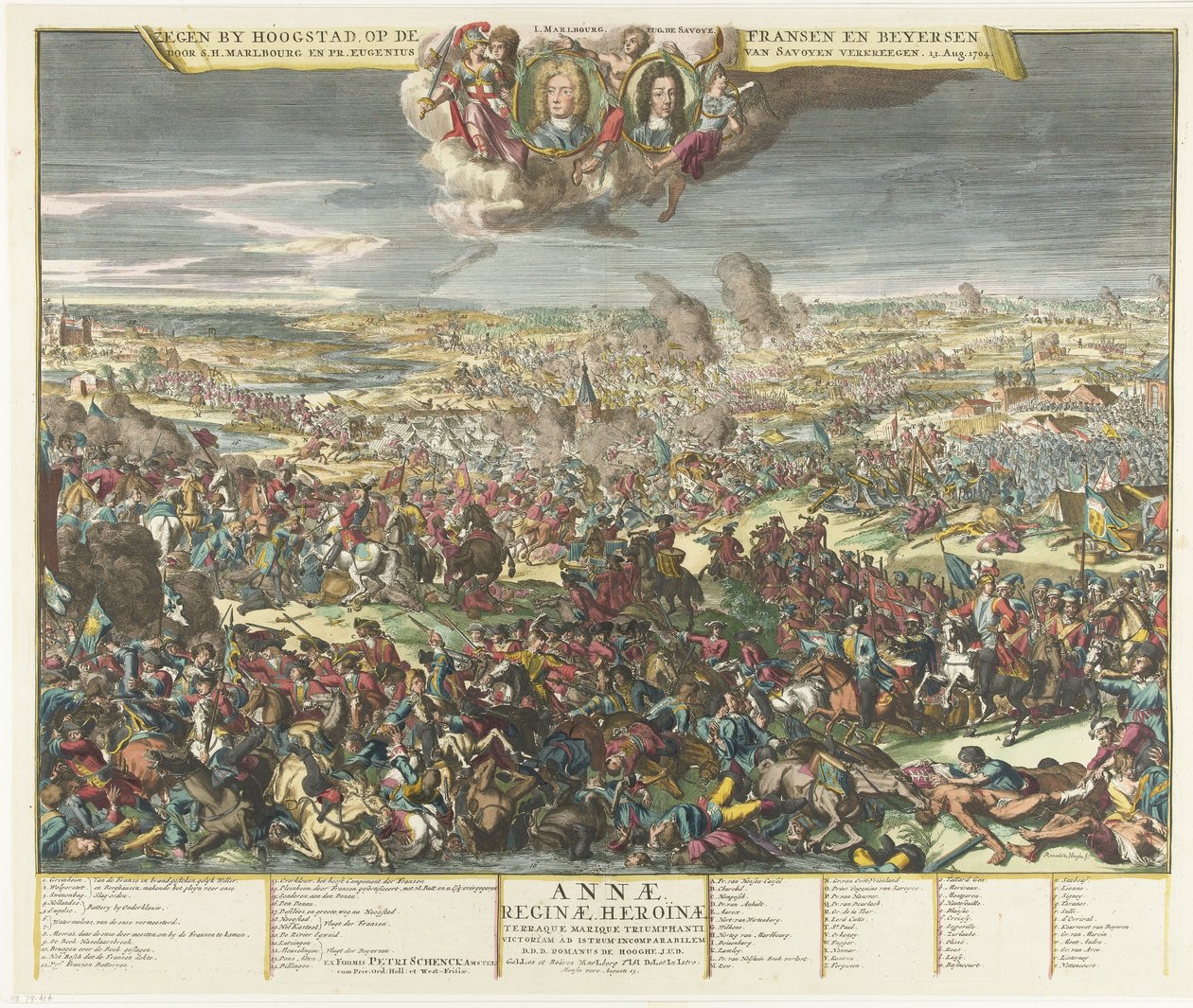 Batalha de Höchstädt, 1704
Bênção por Hoogstad, sobre os franceses e Beyersen obtida por S.H. Marlbourg e Pr. Eugenius de Savoyen, 13. Ago. 1704 (título sobre o objecto) de Romeyn de Hooghe