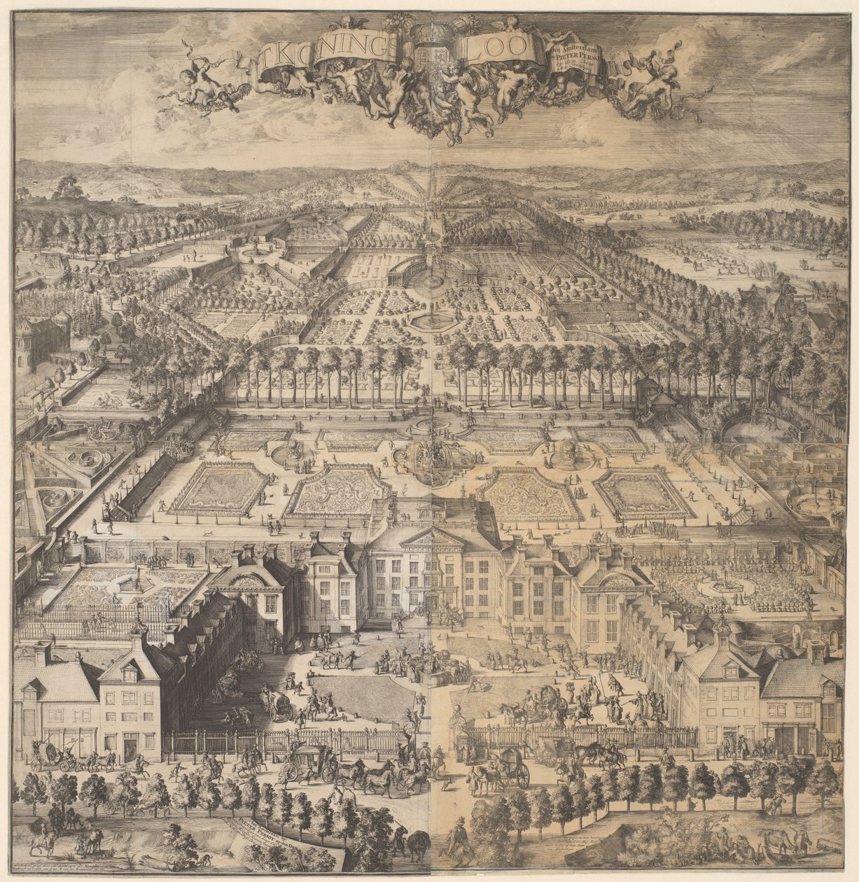 T Konings Loo (título sobre o objecto)
Vistas do Palácio Het Loo, os seus edifícios e parque (título da série) de Romeyn de Hooghe