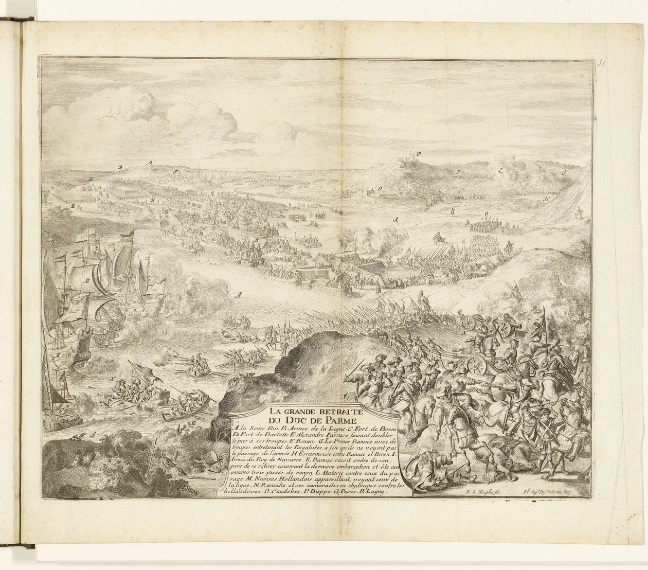 Retiro do Exército do Duque de Parma, 1592 La grande retiro du duc de Parme (título no objeto) Guerres de Flandres (título da série) de Romeyn de Hooghe