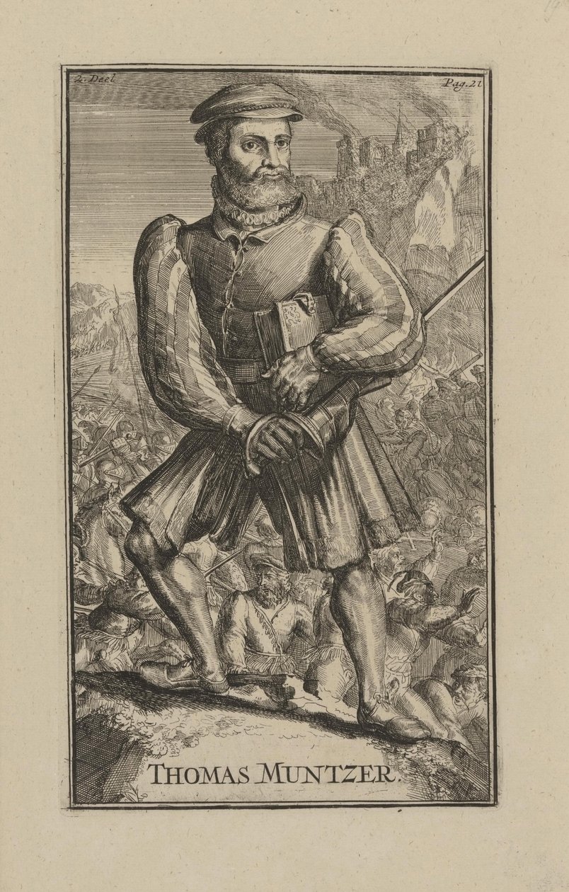 Thomas Muntzer (Munzer) (ca. 1489-1525), sacerdote itinerante e líder religioso da Guerra dos Camponeses na Alemanha - Barroco: Retrato de Thomas Muentzer por Hooghe, Romeyn de (1645-1708) de Romeyn de Hooghe