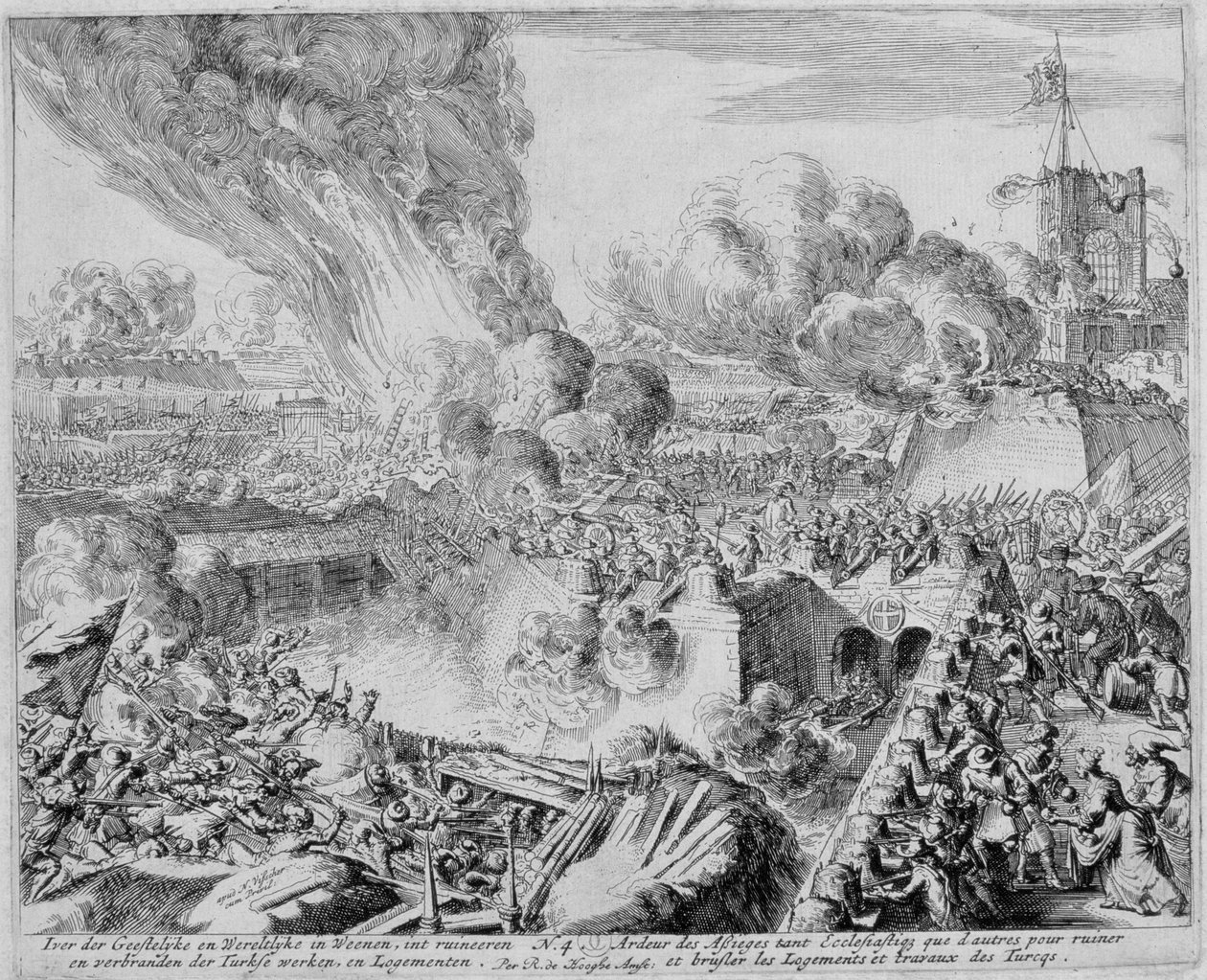 Ciclo de Impressão de Viena, Defesa das Fortificações de Viena por Civis, 1683 de Romeyn de Hooghe