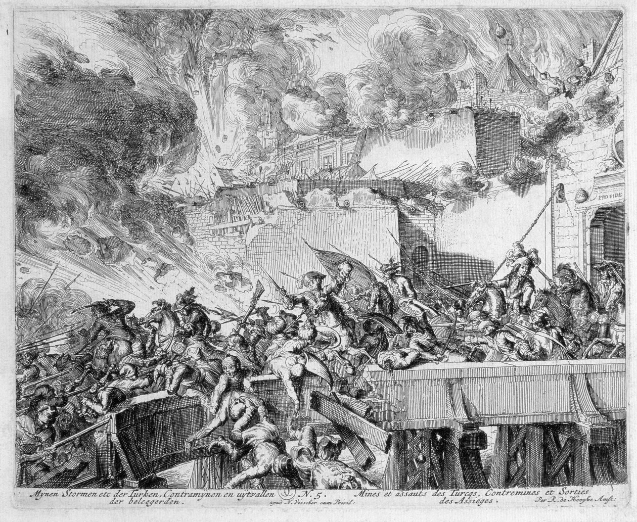 Ciclo de Impressão de Viena, Explosão de uma Mina e Contramideira, Incursão sobre os turcos, 1683 de Romeyn de Hooghe
