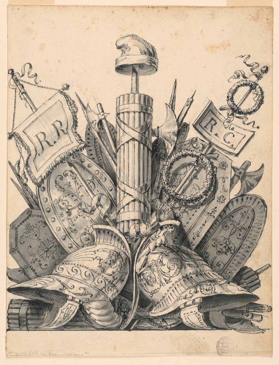 Desenho, Troféu de armas, 1830-1850 de Romolo Achille Liverani