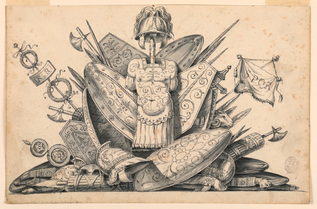 Desenho, Troféu de armas, 1830-1850 de Romolo Achille Liverani