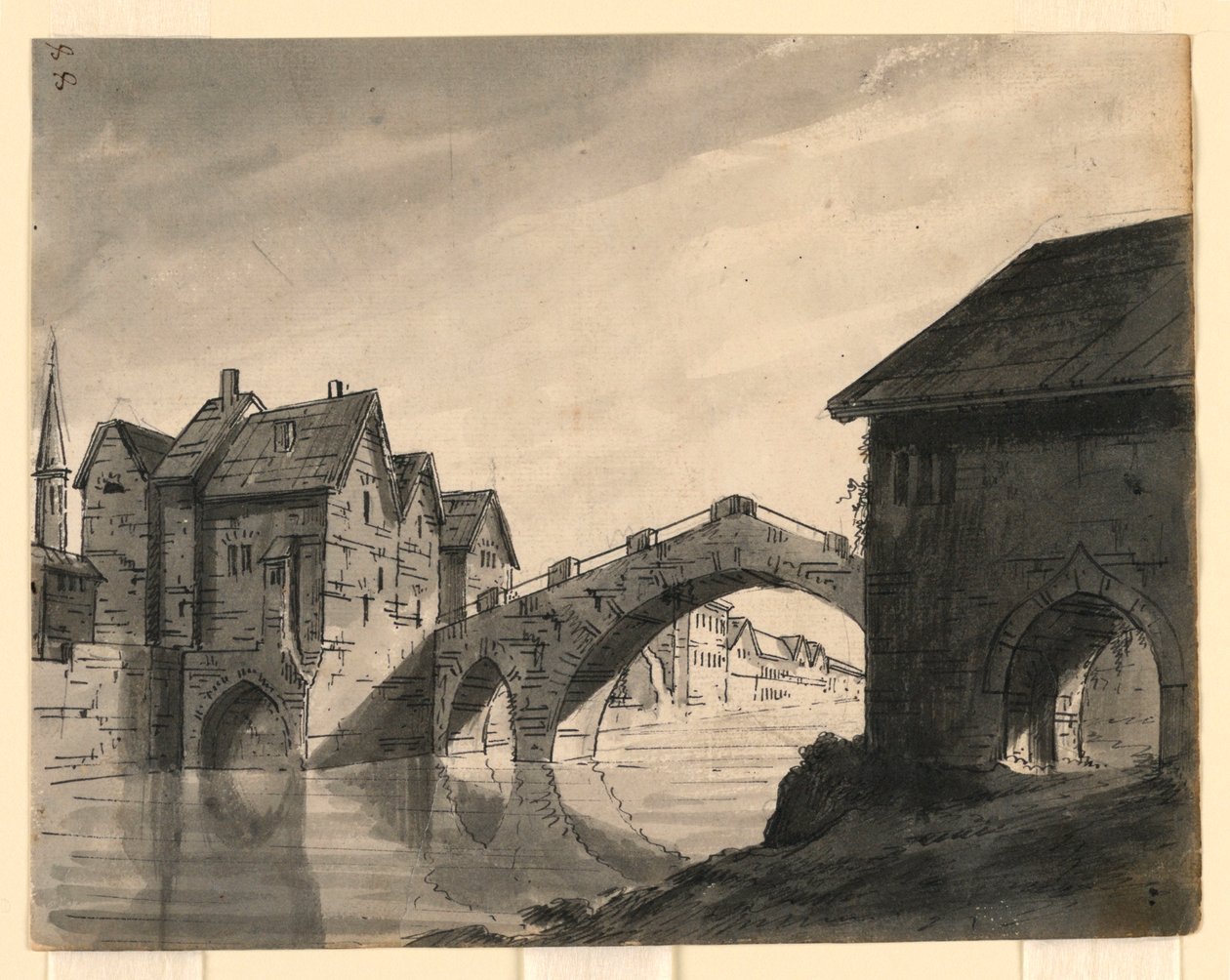 Design de palco, ponte sobre o rio em uma cidade de Romolo Achille Liverani