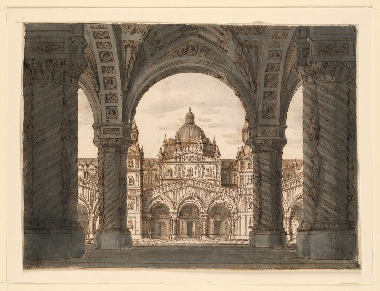 Cenário, Fachada da Igreja de uma Loggia, I due Valdomiri de Felice Romani, música de Pietro de Winter. Executado no La Scala, Milão, 1818 de Romolo Achille Liverani