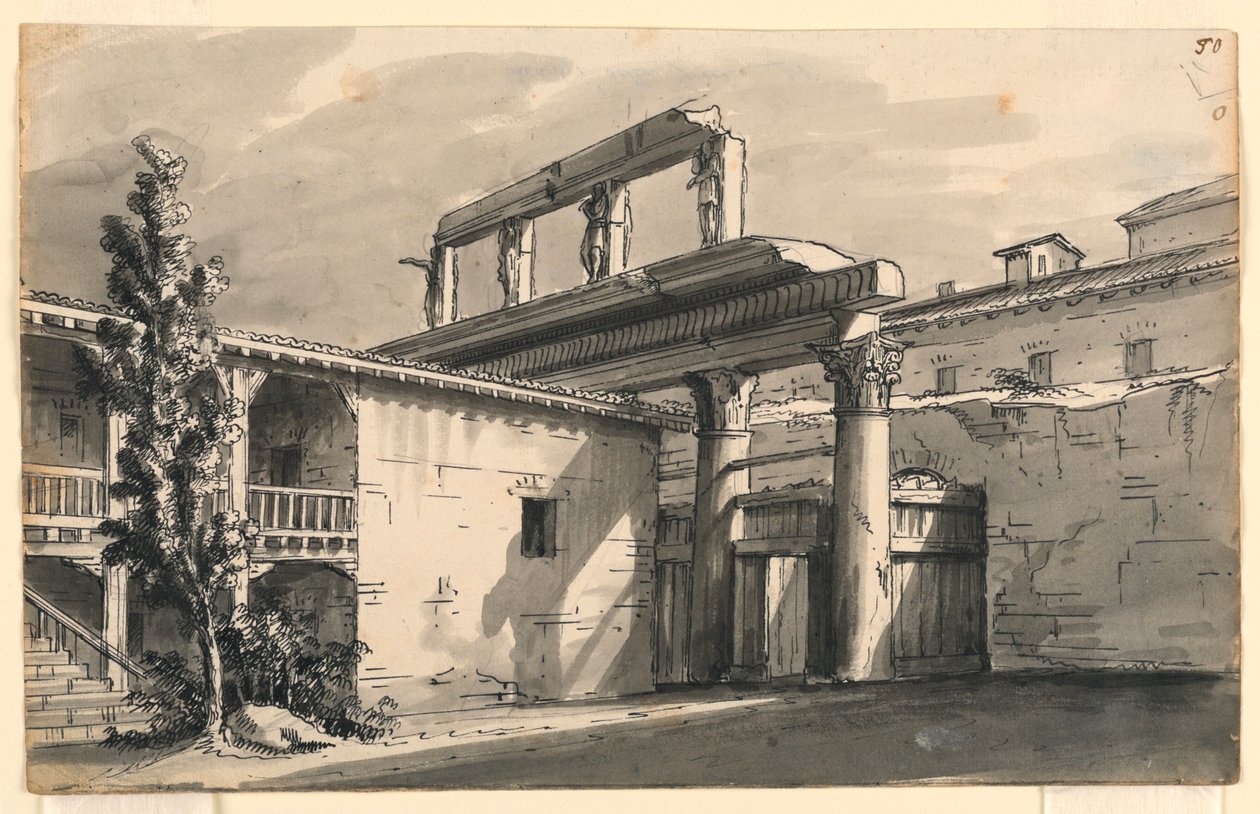Design de palco, tribunal entre ruínas de Romolo Achille Liverani