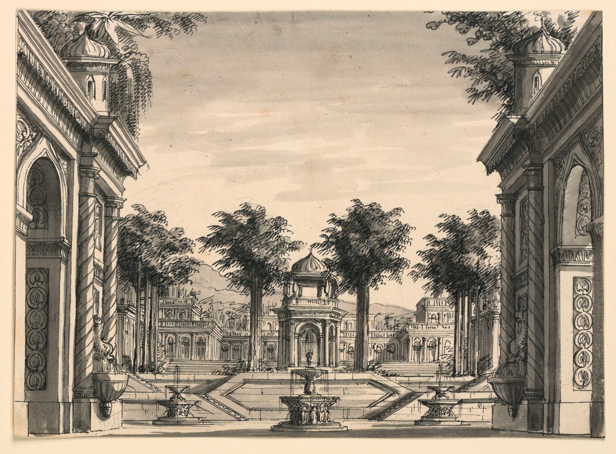 Cenário, Jardim do Palácio Indiano para o Ballet "Genghis Khan" de Luigi Henry de Romolo Achille Liverani
