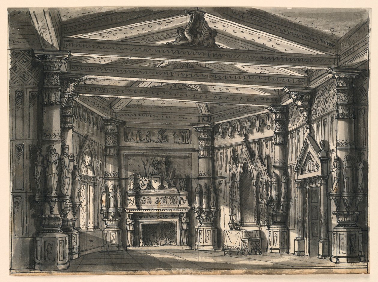 Design de palco, interior do salão gótico de Romolo Achille Liverani
