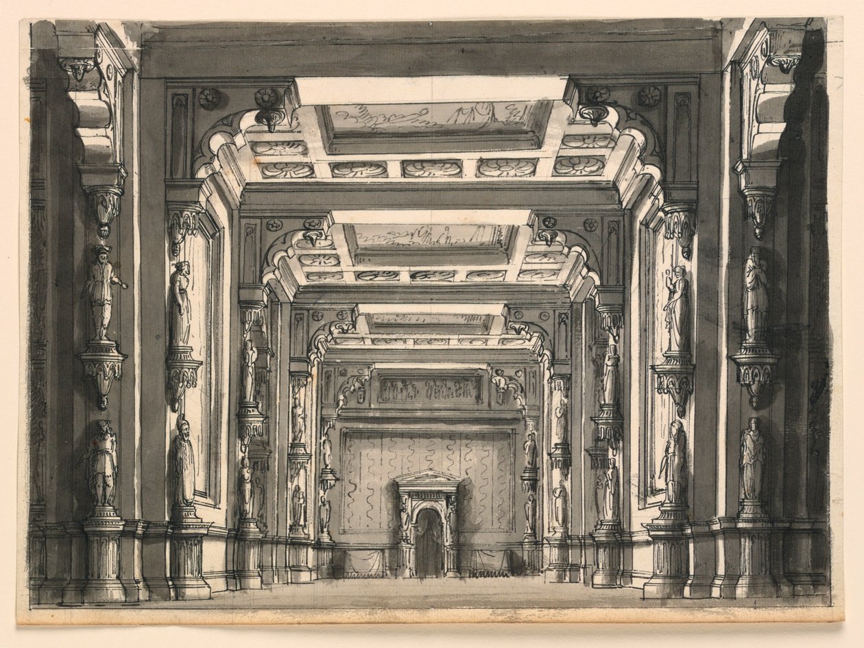 Design de palco, interior do salão gótico de Romolo Achille Liverani