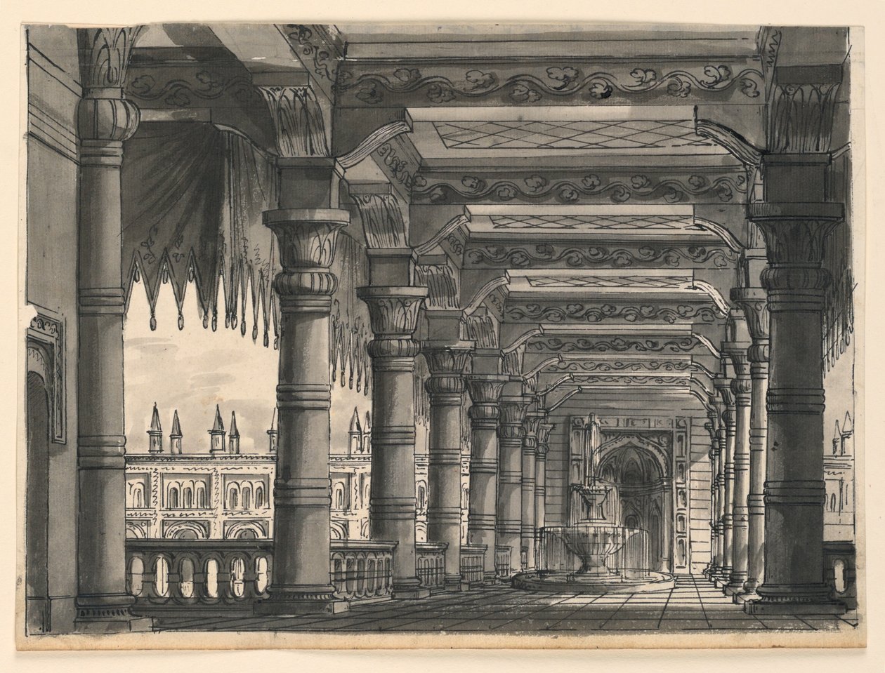 Design de palco, Loggia com fonte em um palácio oriental de Romolo Achille Liverani