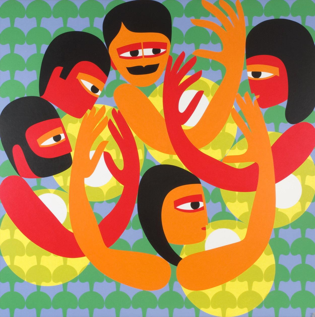 Celebrando, 1981 (acrílico a bordo) de Ron Waddams