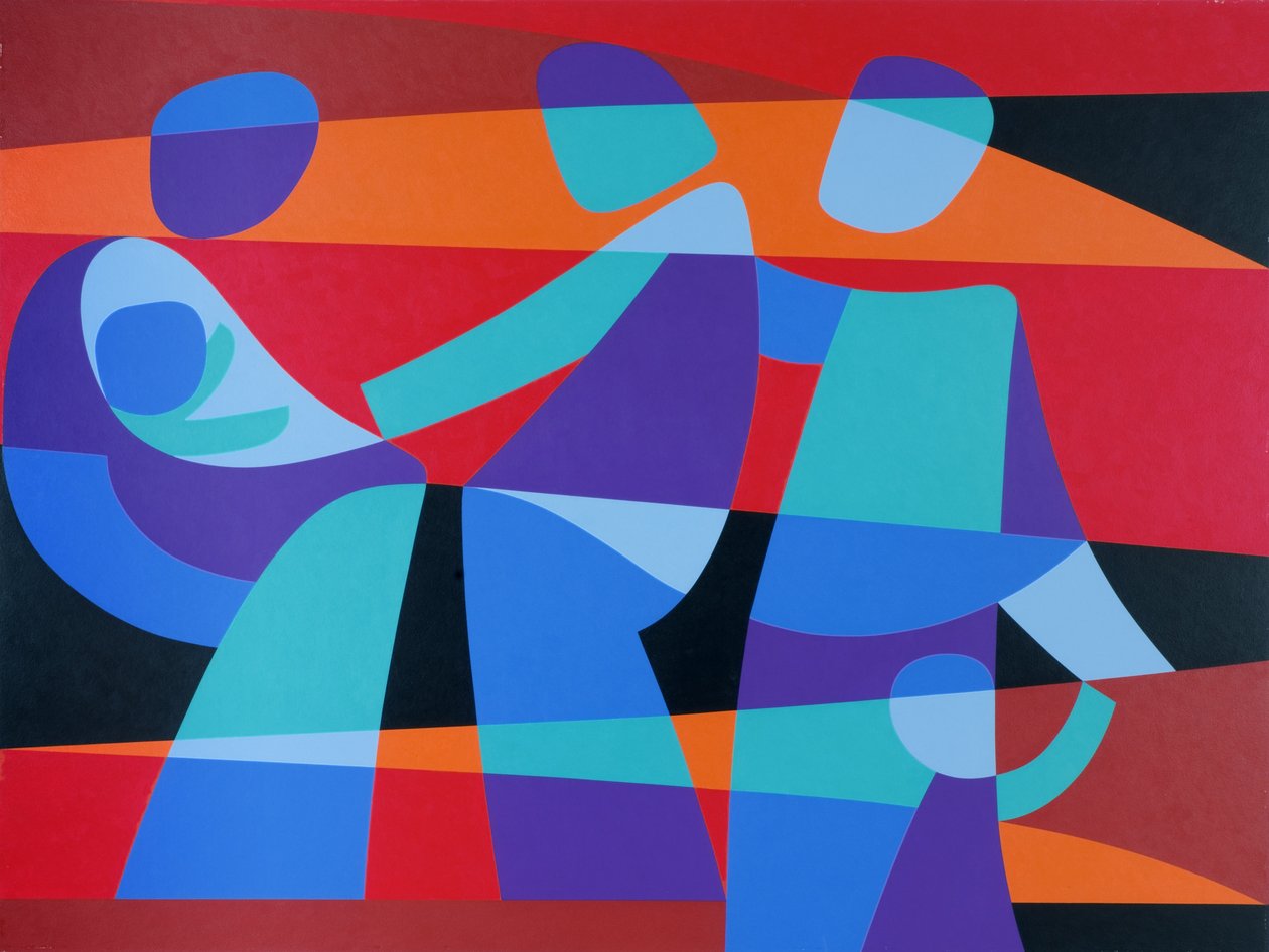 Ensina-nos a ficar quieto, 1989 (acrílico a bordo) de Ron Waddams