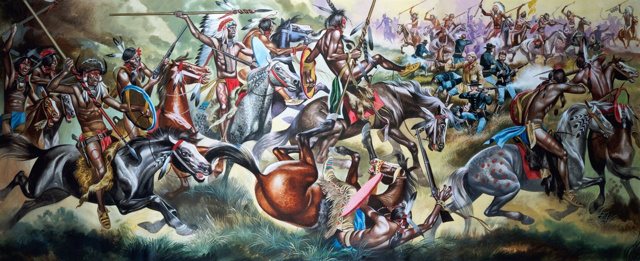 Batalha entre índios e soldados (guache sobre papel) de Ron Embleton