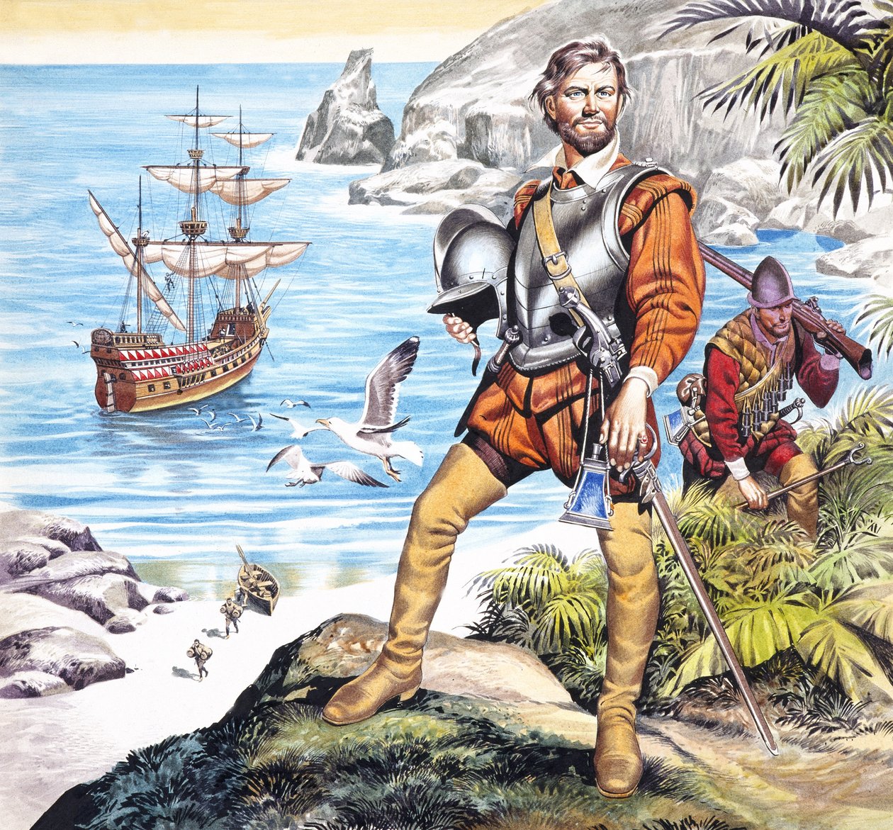 Francis Drake e a corça dourada (guache sobre papel) de Ron Embleton