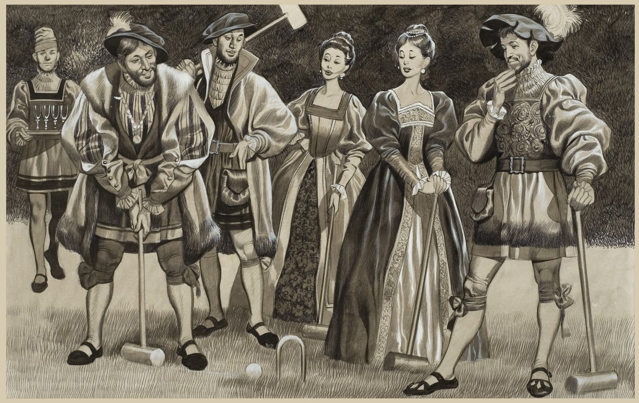 Francisco I (1494-1547) Jogando Croquet (guache sobre papel) de Ron Embleton