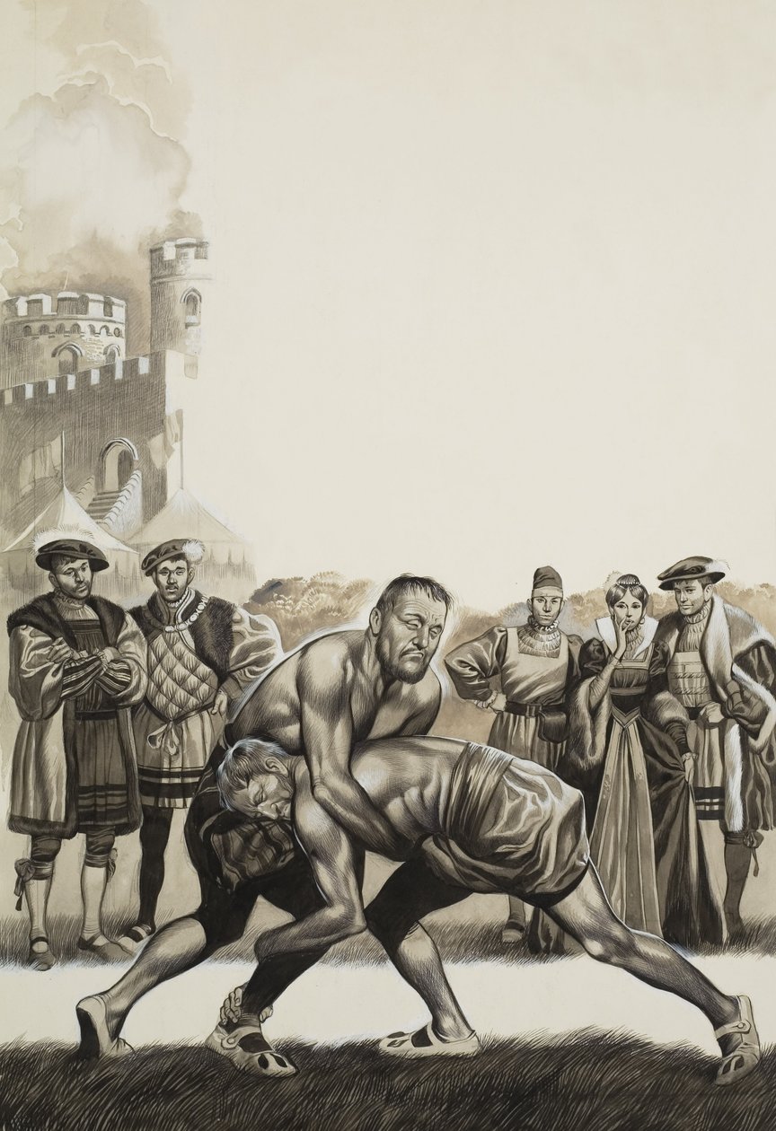 Francisco I (1494-1547) de França contra Henrique VIII (1491-1547) de Inglaterra (guache sobre papel) de Ron Embleton