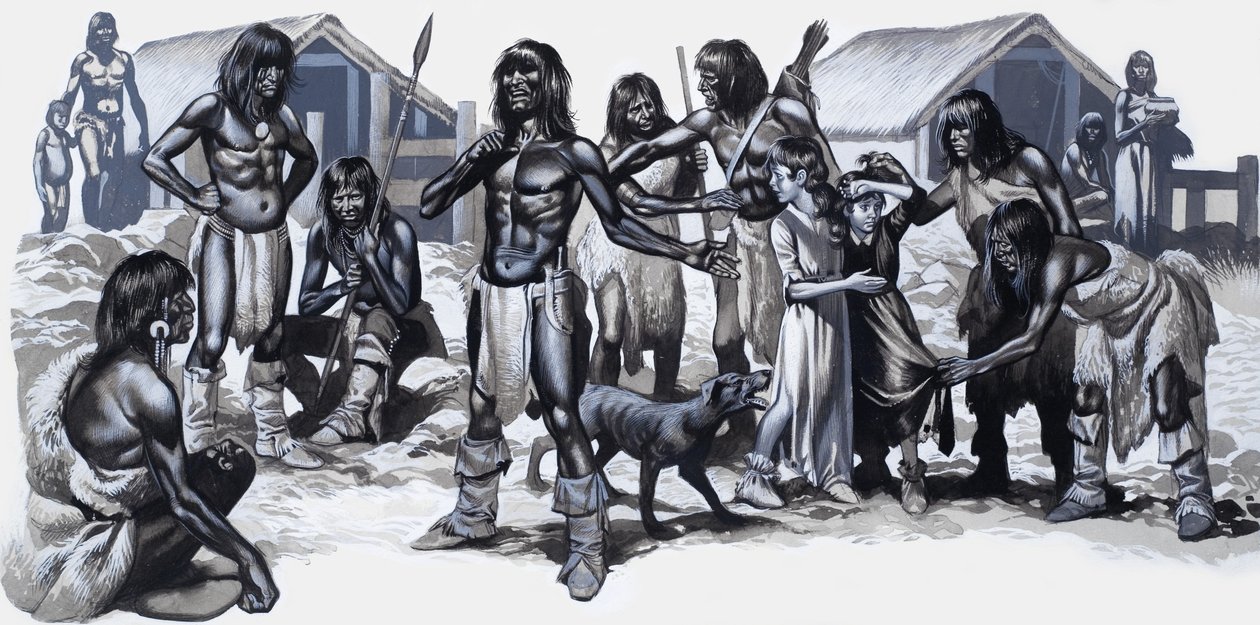 Índios com duas crianças brancas de Ron Embleton