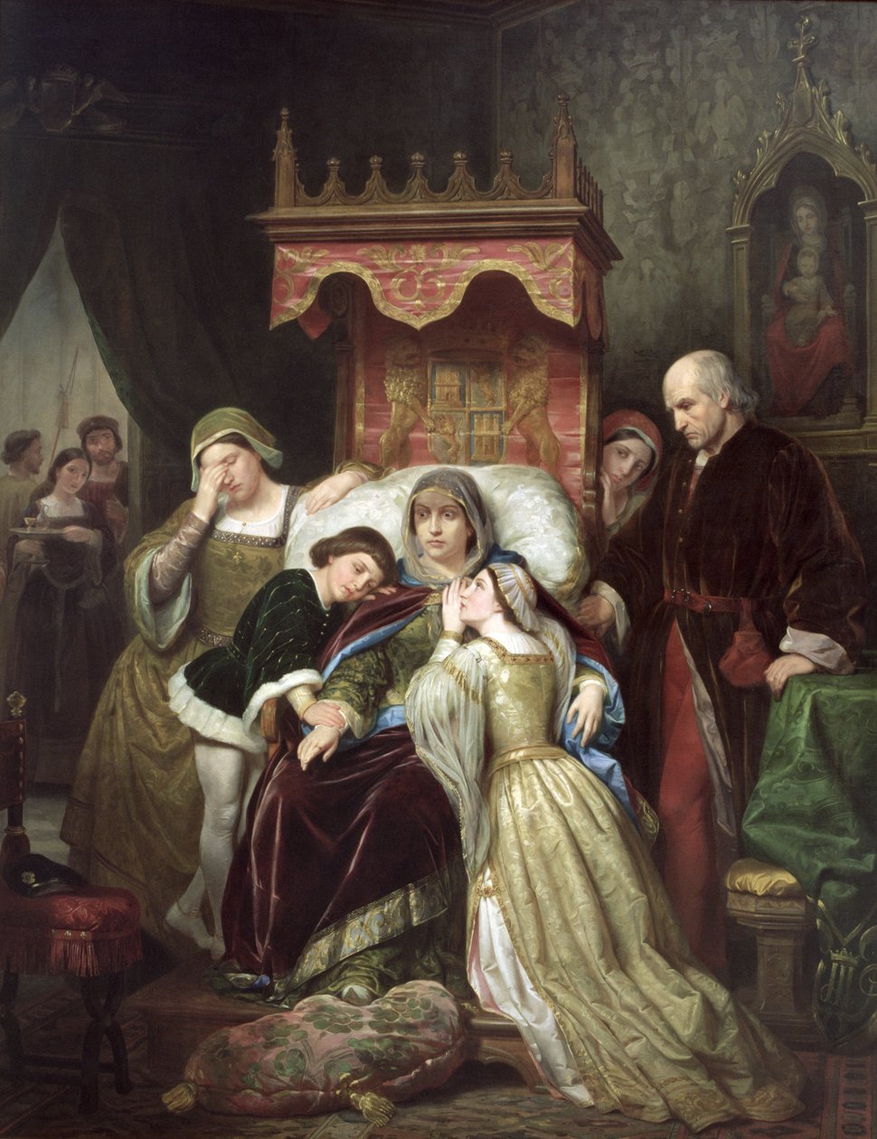 A Loucura de Isabel de Portugal, c.1855 (óleo sobre tela) de Roque Pelegri
