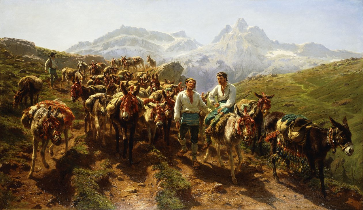 Muleteiros espanhóis atravessando os Pirenéus, 1857 de Rosa Bonheur
