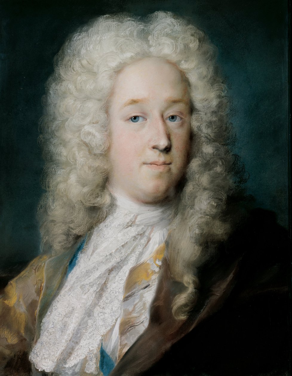 Um cavalheiro em um casaco com padrão de ouro e capa violeta-marrom (ca. 1727) de Rosalba Giovanna Carriera