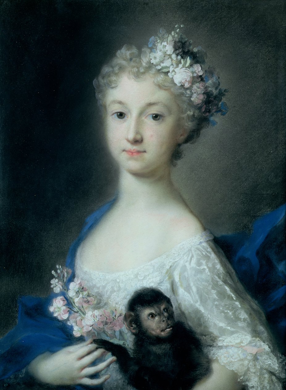 Menina, segurando, um, macaco, (pastel) de Rosalba Giovanna Carriera