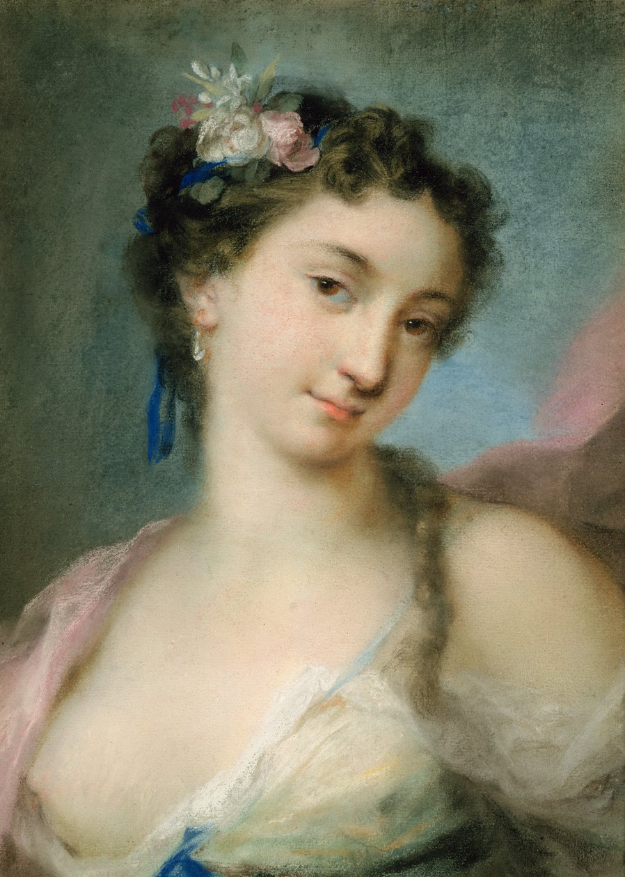 Retrato de uma senhora como Flora (pastel sobre papel) de Rosalba Giovanna Carriera