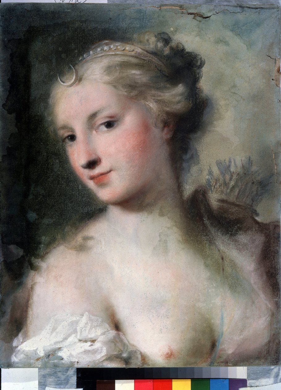 ""Diane"" (Diana) Pintura pastel de Rosalba Giovanna Carriera (1657-1757) por volta de 1746 Museu Pushkin, Moscou de Rosalba Giovanna Carriera
