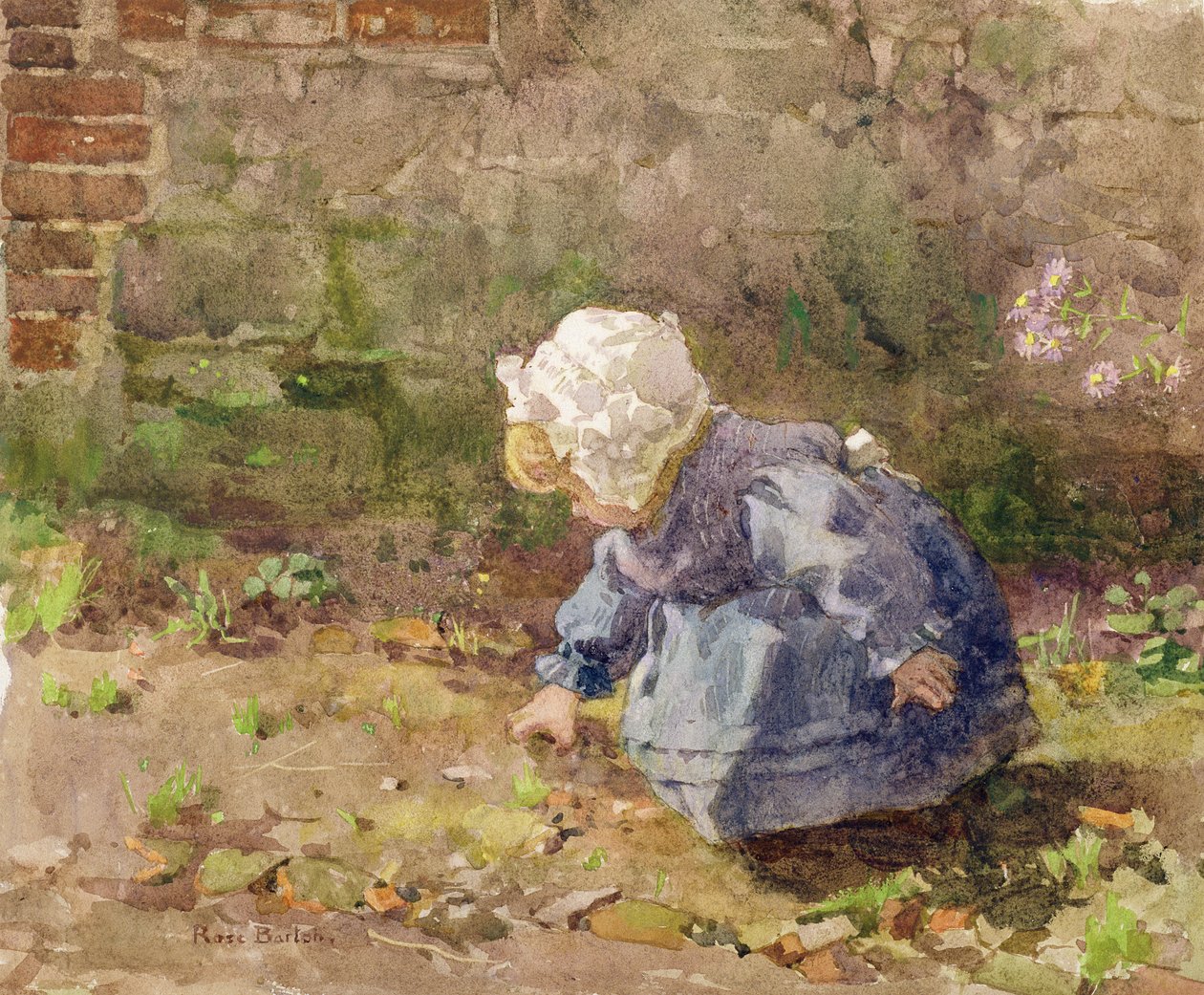 Criança, com, branca, boné de Rose Maynard Barton