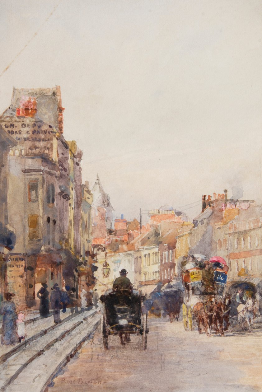 Brompton Road, Looking East (aguarela) de Rose Maynard Barton