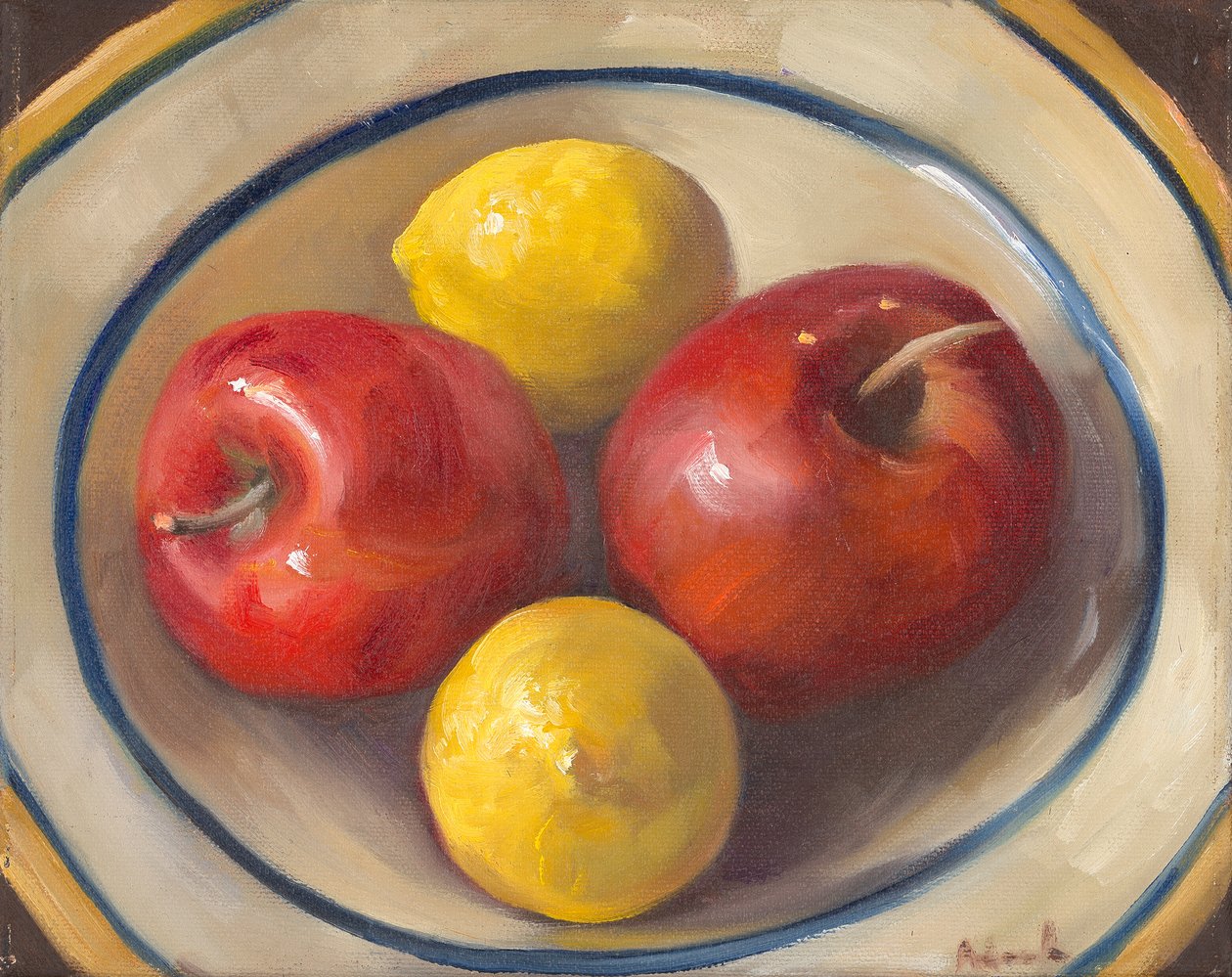 Maçãs e Limões, 2016 (óleo sobre tela) de Rosemarie Adcock