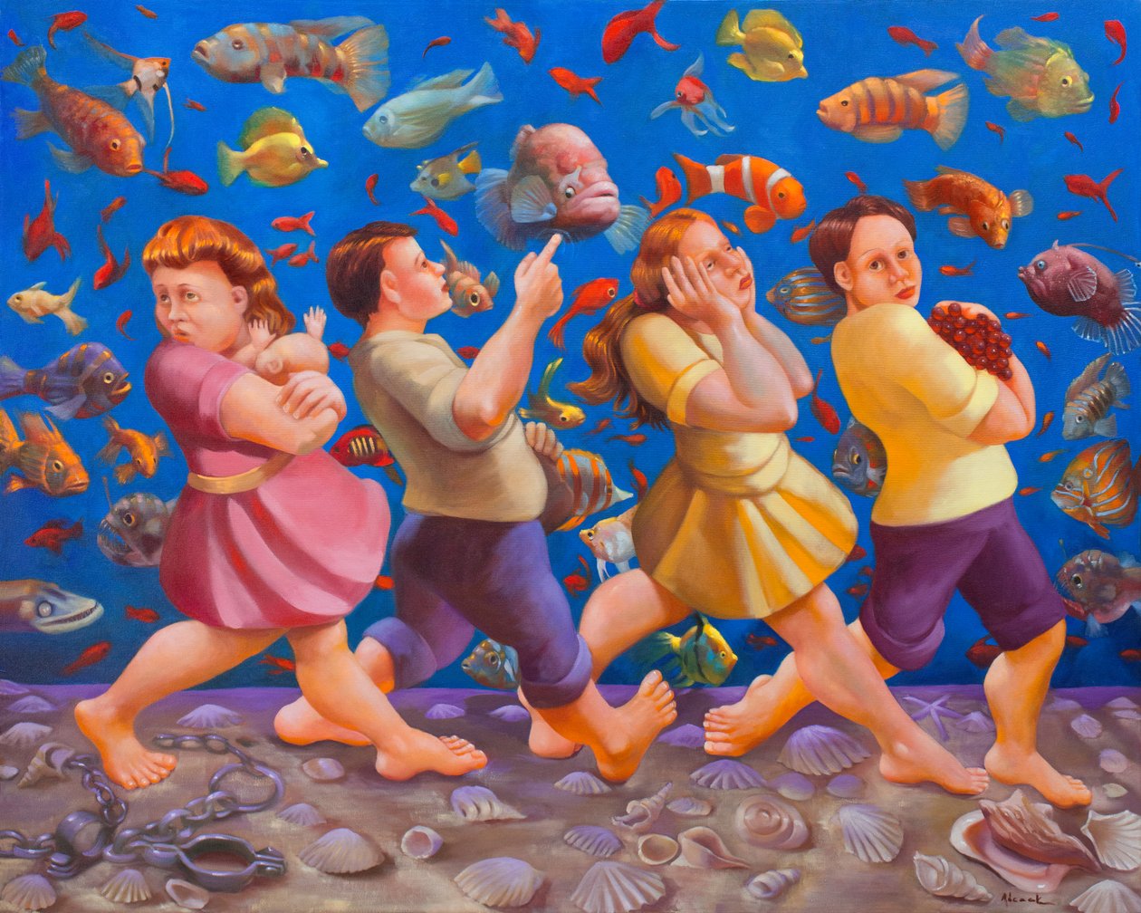 Atravessar o Mar Vermelho, 2008 (óleo sobre tela) de Rosemarie Adcock