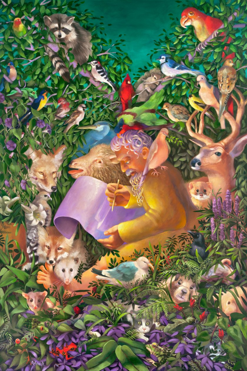 Noé e os animais antes do grande dilúvio, 2004 (óleo sobre tela) de Rosemarie Adcock
