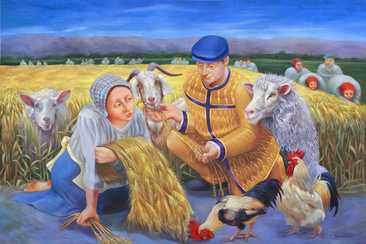 Rute e a colheita da cevada, 2014 (óleo sobre tela) de Rosemarie Adcock