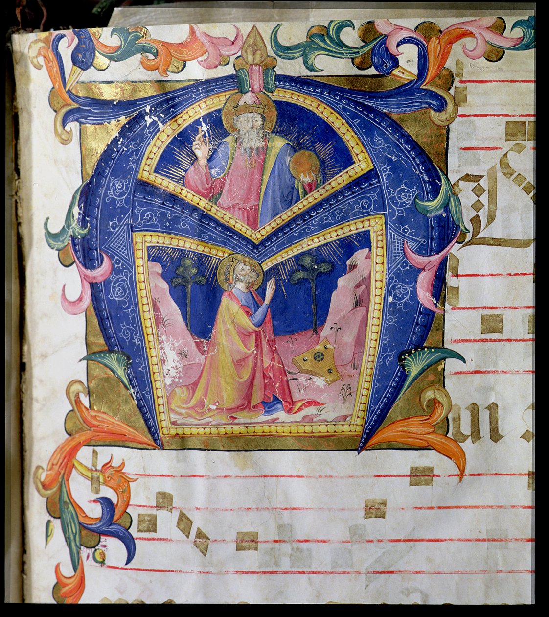 Corale - Graduale no.5 Histórica inicial "A", representando o rei Davi e Deus Pai de Rossello Franchi