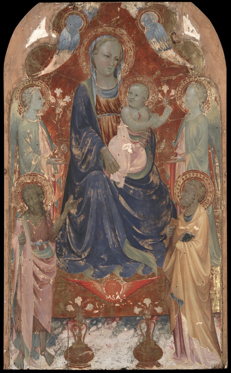 Virgem e Criança com São João Baptista, São Pedro, e Dois Anjos. de Rossello di Jacopo Franchi