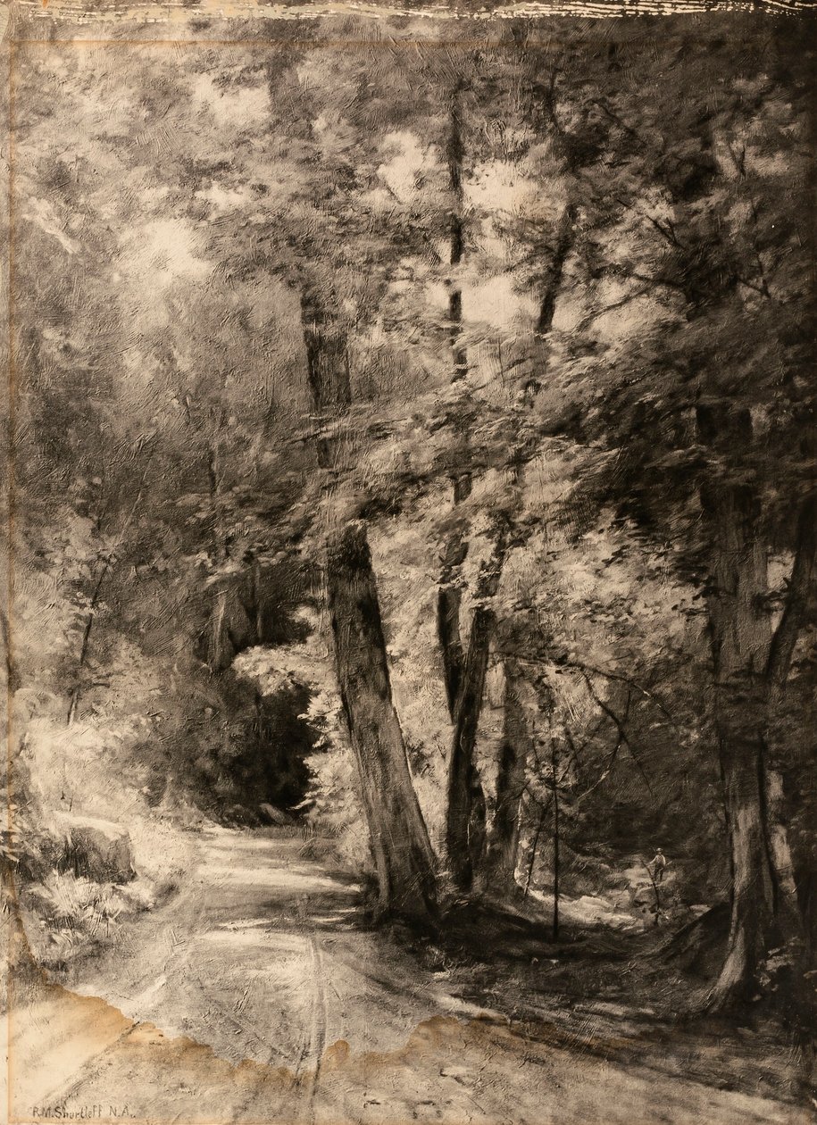 Fotogravura de uma pintura de uma cena de floresta de Roswell Morse Shurtleff
