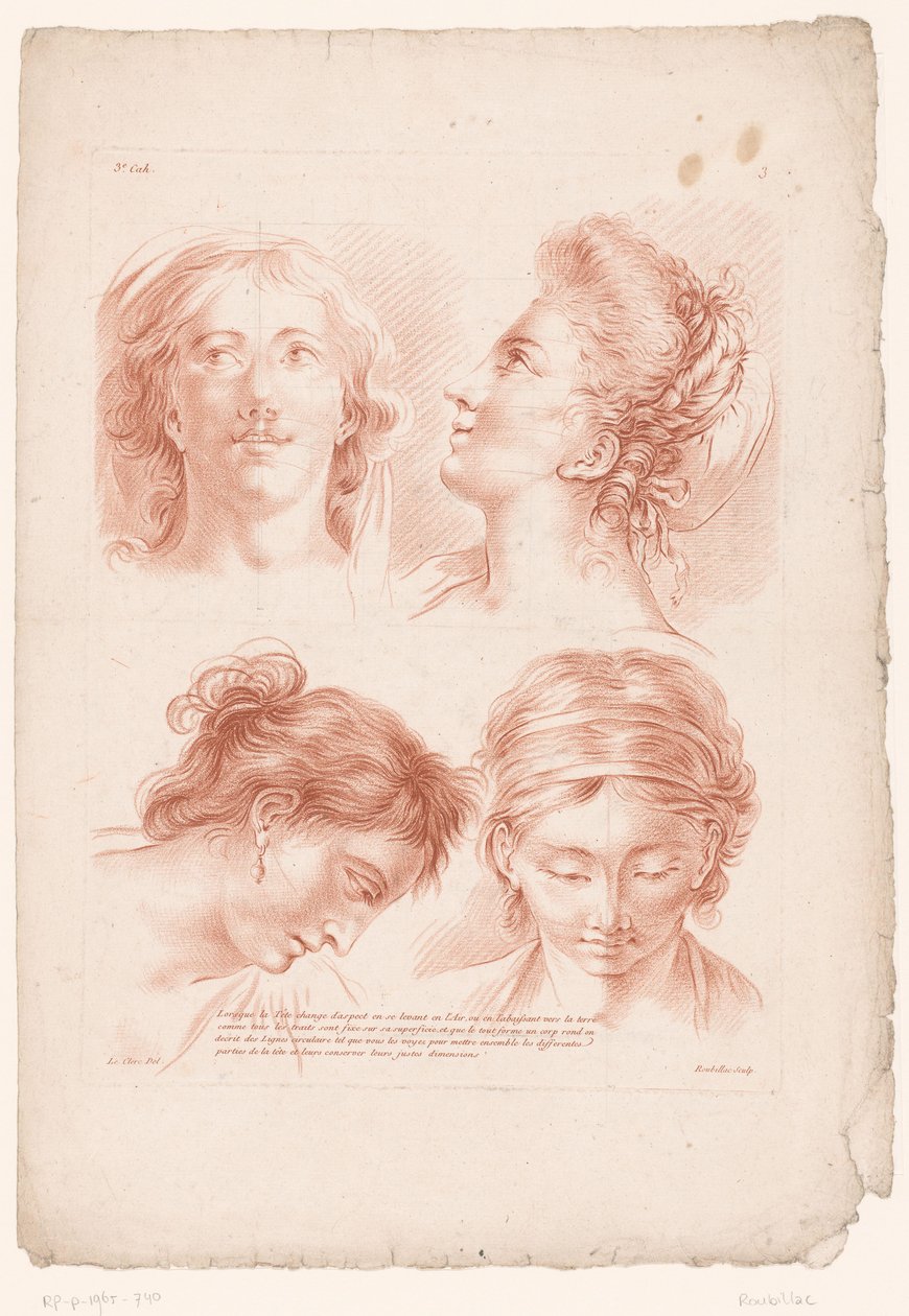 Quatro cabeças de mulheres em poses diferentes Princípios de desenho da natureza, parte três (título da série) IIIe Cahier de Principes du Design d