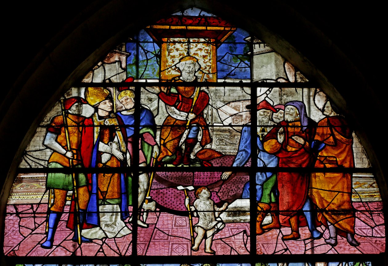 Janela representando St Denis antes do procônsul Fescennius, detalhe de 2921672, 1530-40 de Rouen School